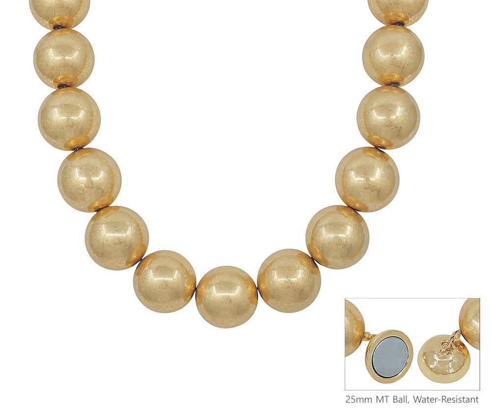 What's Hot - Water Resistant 25MM Worn Gold Beaded 18" Necklace with Magnetic Closure