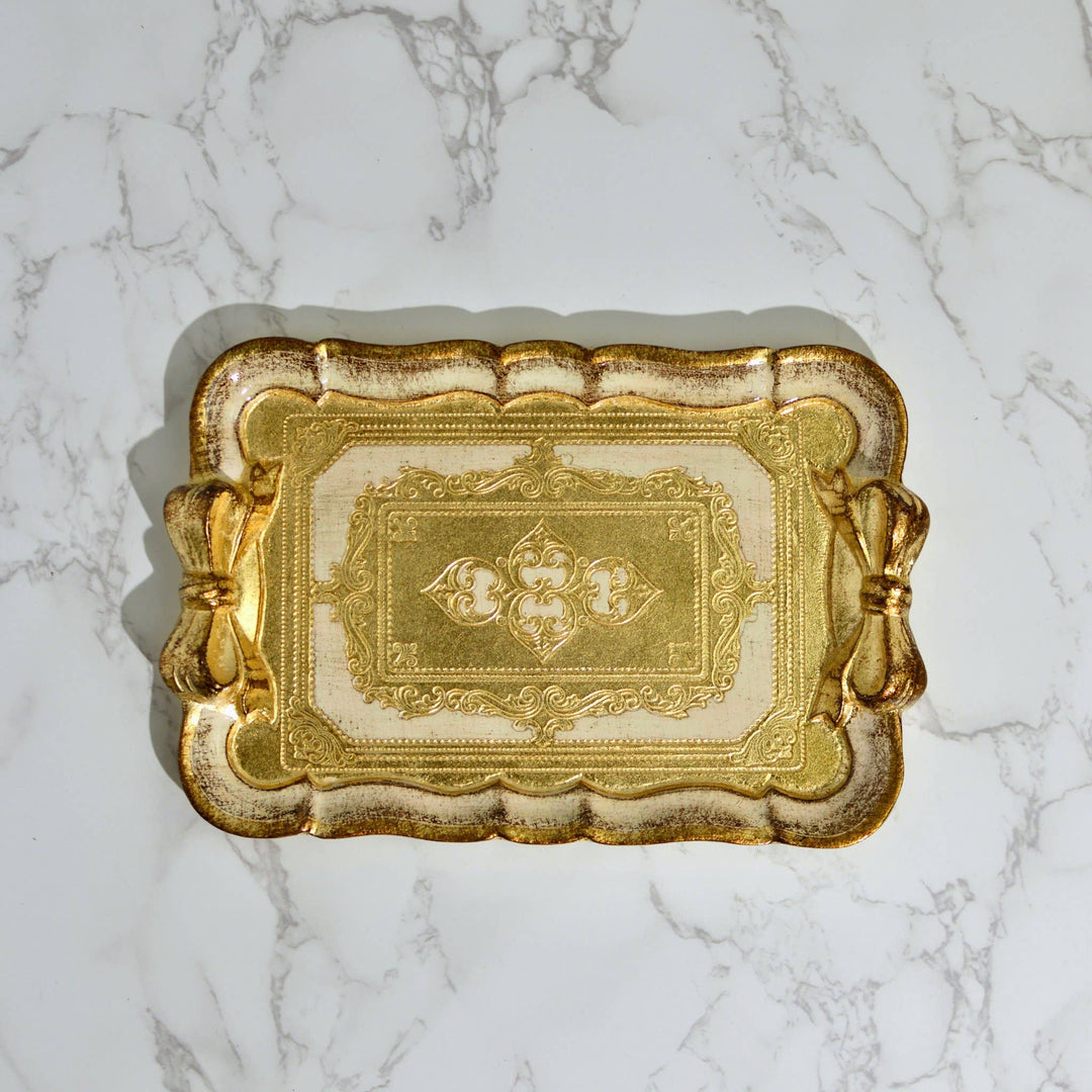 Via Graceffo - Florentine Carved Gilded Wood Mini Tray with Bow