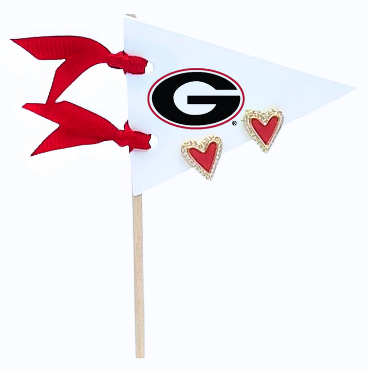Color Shout - Love my College: Bright Color Heart Studs on Logo Pennant Flag: Georgia