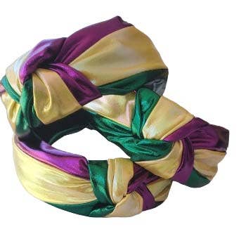 Maggie G - Mardi Gras Faux Leather Headband, Purple, Green, Gold