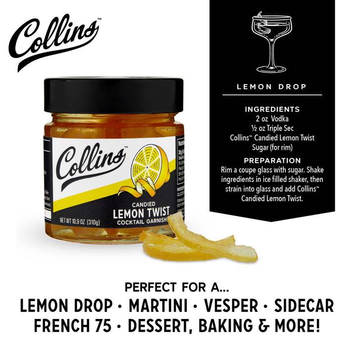 Collins - Italian Candied Lemon Peel Twist Cocktail Garnish 10.9 oz
