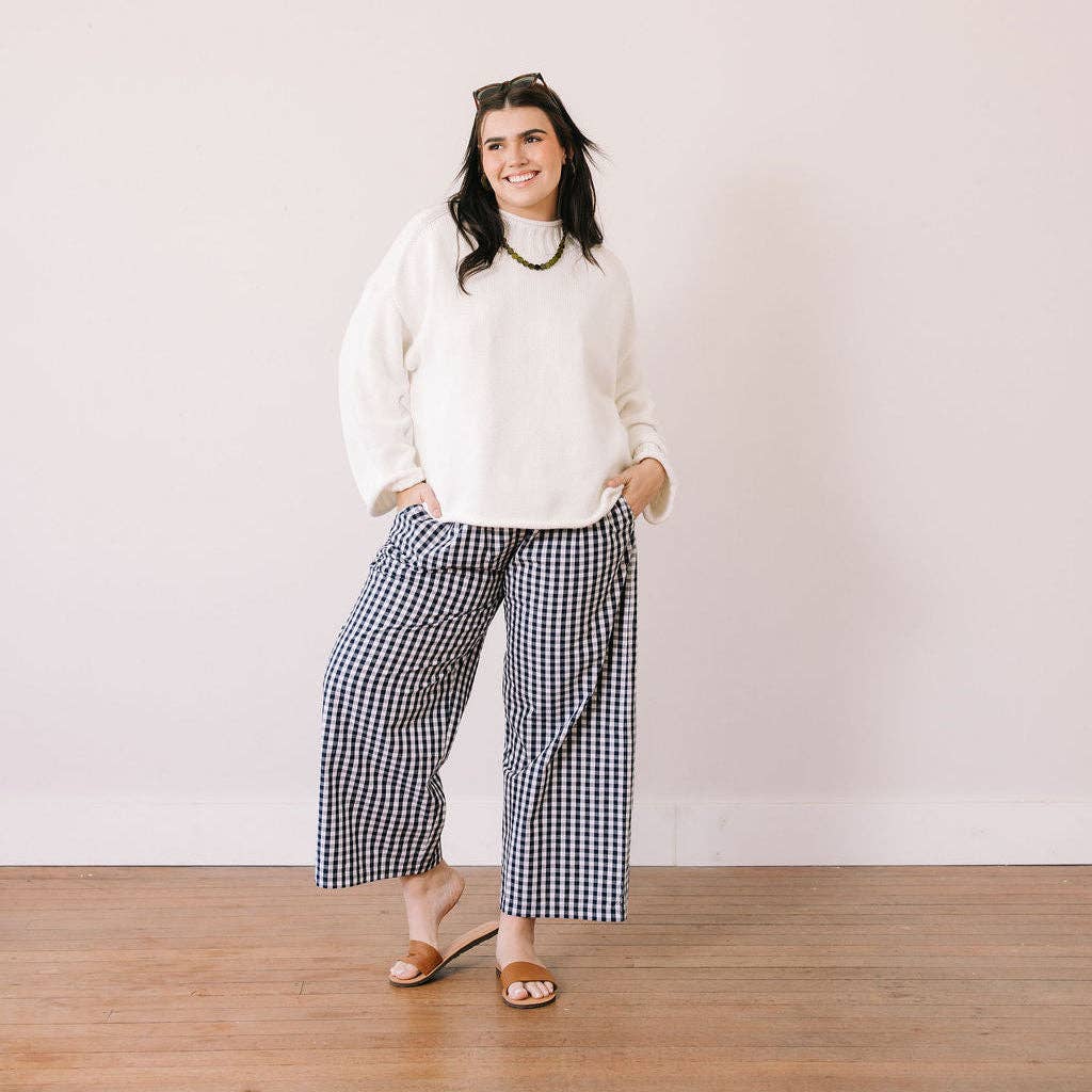 Sunshine Tienda - Navy Gingham Daphne Pant: S