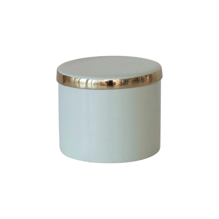 Decorative Enameled Metal Box w/ Lid, Mint Color & Brass Finish