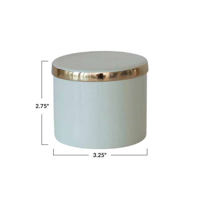 Decorative Enameled Metal Box w/ Lid, Mint Color & Brass Finish