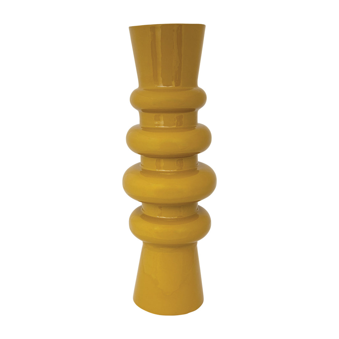 Enameled Metal Vase, Mustard Color
