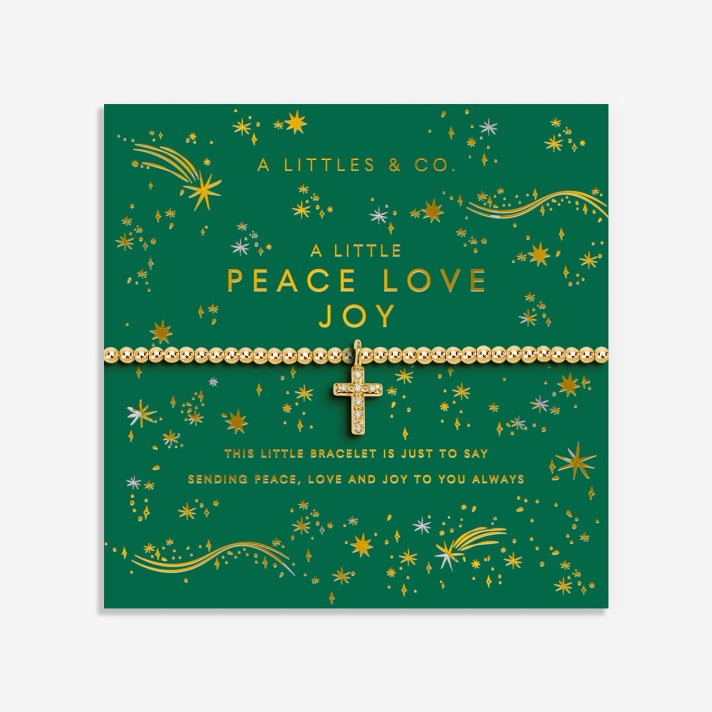 CHRISTMAS A LITTLE | PEACE LOVE JOY | Gold- Tone Plated Bracelet | 6 7/8" stretch