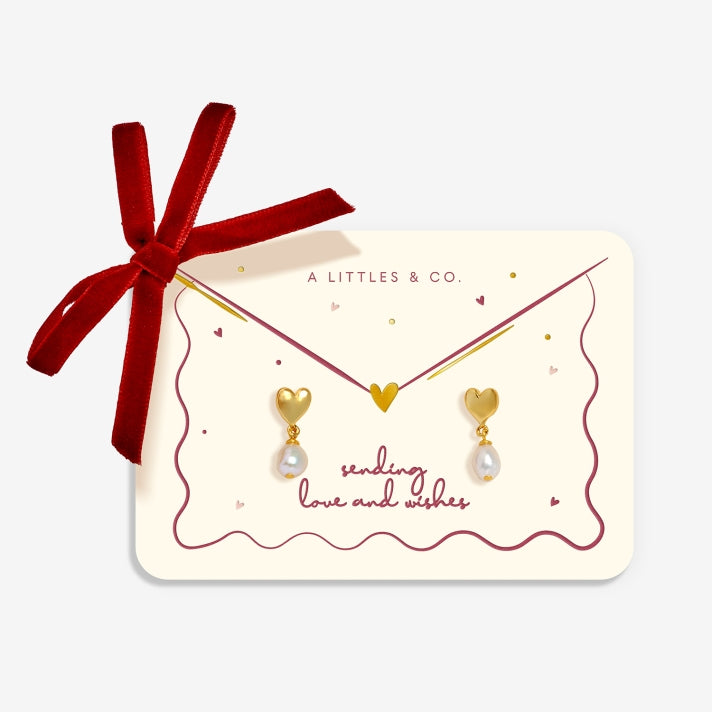 SENDING LOVE AND WISHES HEART PEARL | Gold-Tone Plated | Stud Earrings