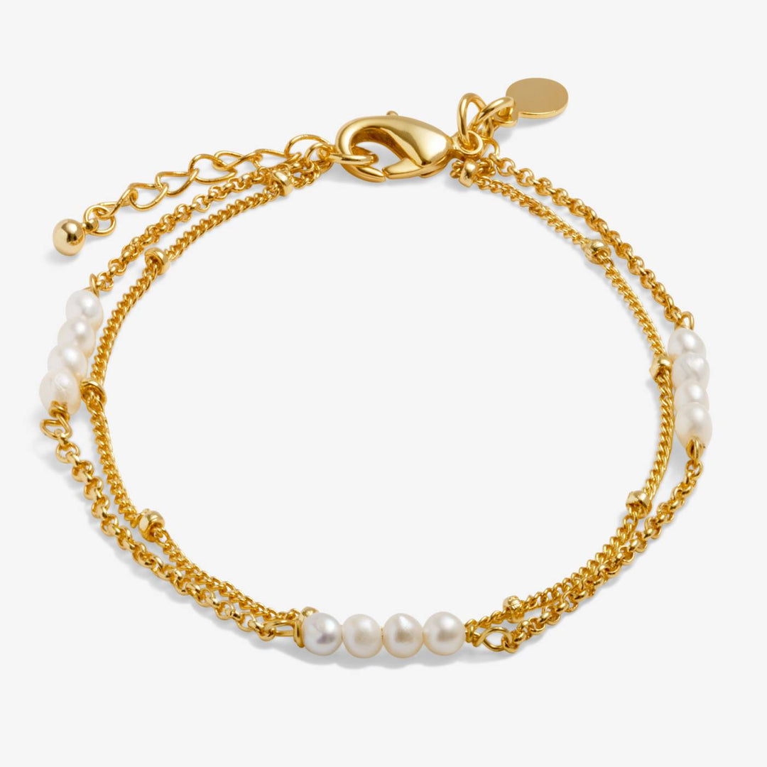 LOVED BY YOU | DOUBLE LAYERED PEARL CHAIN | Gold-Tone Plated | Bracelet 7 1/16" + 1 3/16" extender