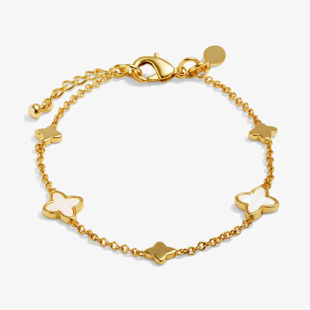 LOVED BY YOU | MOTHER OF PEARL CLOVER | Gold- Tone Plated Bracelet | 7 1/16" +1 3/16" extender