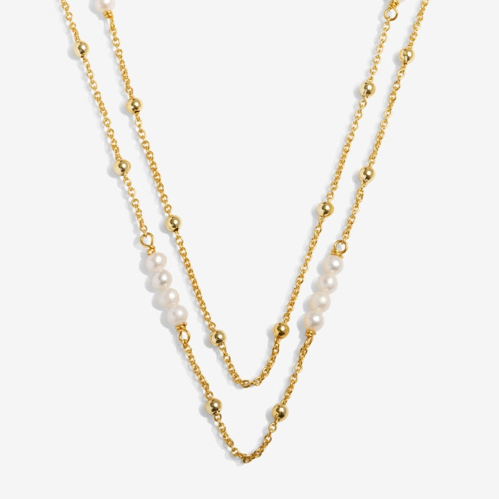 LOVED BY YOU | DOUBLE LAYERED PEARL CHAIN | Gold-Tone Plated | Necklace 18 1/8" + 1 15/16" extender