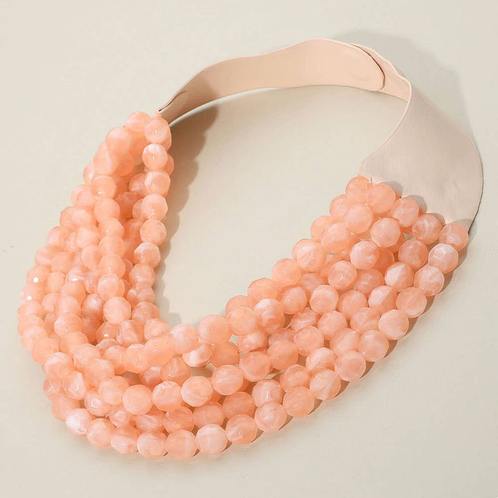 Sensibling Corp. - Marbled Faceted Ball Beaded Multi Layered Faux Leather Magnetic Necklace: Navy
