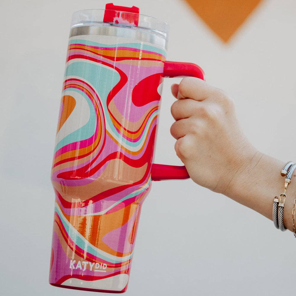 Katydid - Groovy Swirls Insulated Tumbler Cup w/ Handle: Multicolored