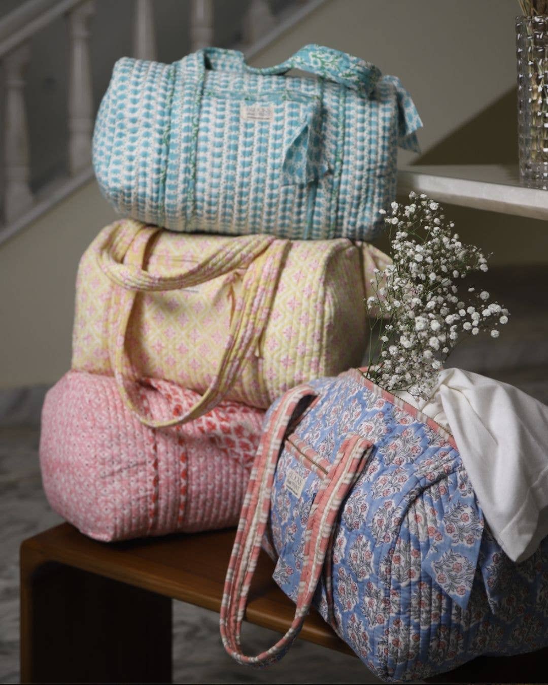 Blocks that Print - Pink Quilted Duffle Bag