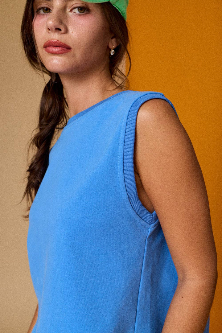 Papermoon - PX19513 Split Back French Terry Shorts Set: BLUE