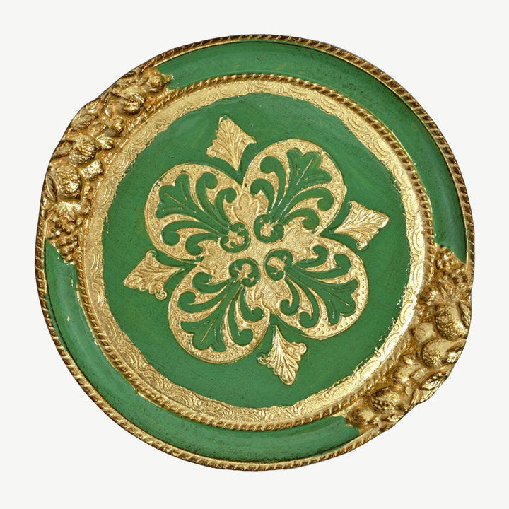 Florentine Carved Wood Small Circle Lemon Tray: Basil Green