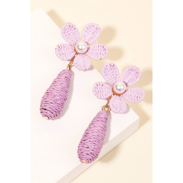 Anarchy Street - Pearl Stud Braided Flower And Tear Dangle Earrings: BK