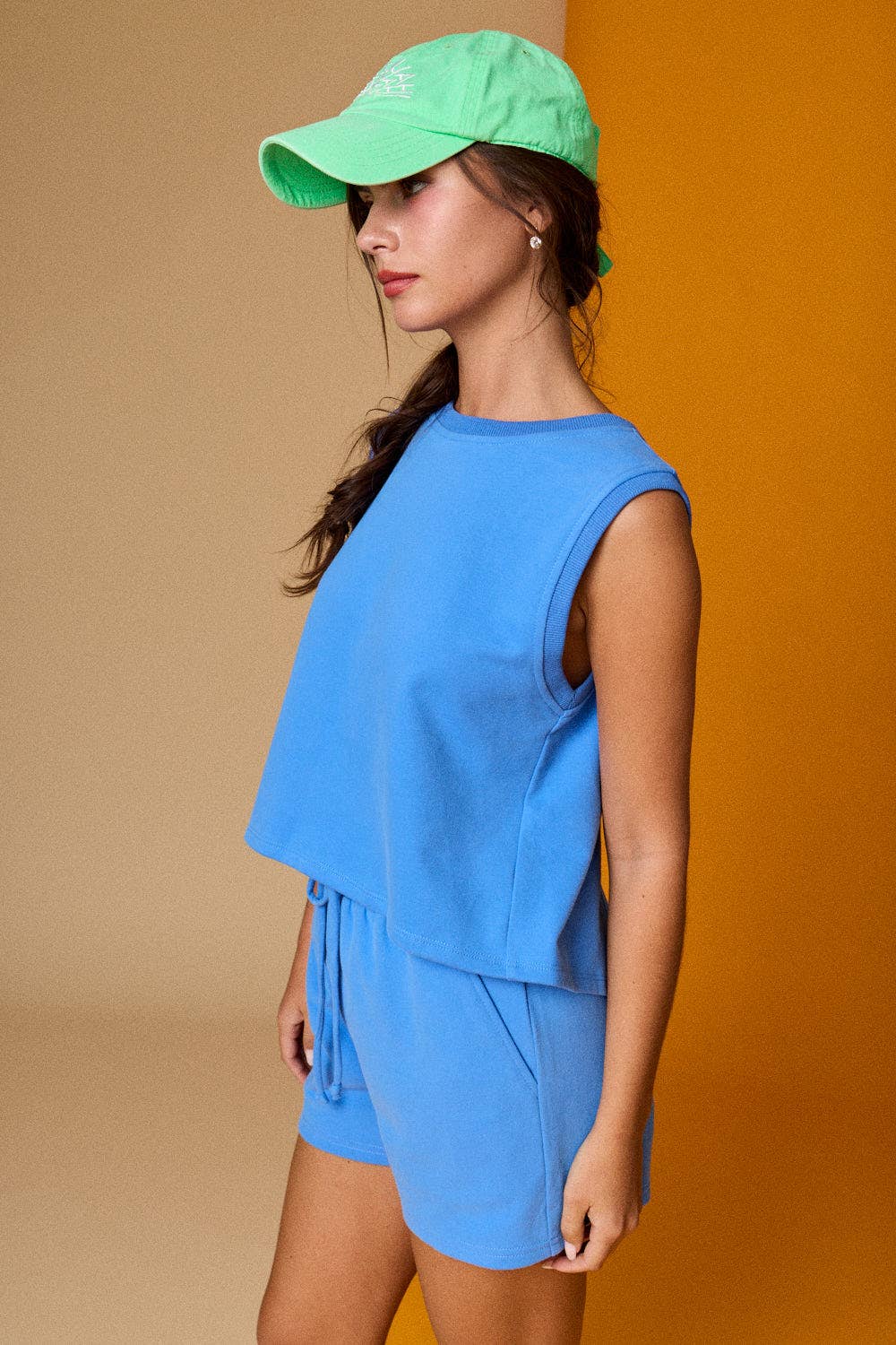 Papermoon - PX19513 Split Back French Terry Shorts Set: BLUE