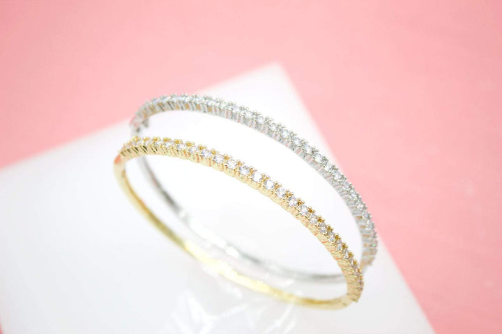 MIA Jewelry - 18K Gold Filled Slim Round CZ Stone Buckle Bangle (B33): Gold