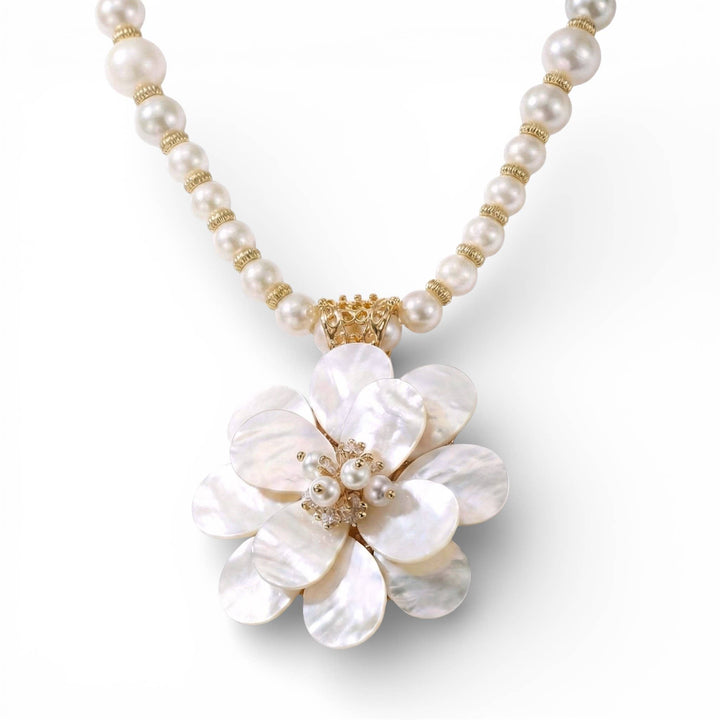 Bijoux Envie Statement Jewelry - Mother of Pearl Flower Necklace | Handmade Statement Jewelry