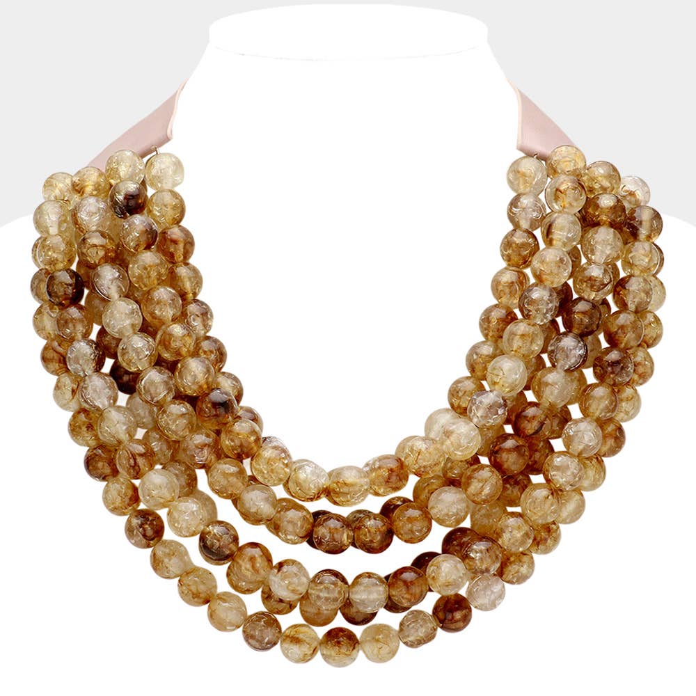 Sensibling Corp. - Chunky Acrylic Bead Layered Faux Leather Magnetic Necklace: Orange