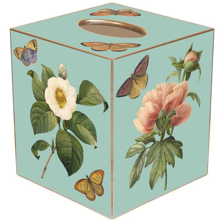 Marye-Kelley - Aqua Floral Tissue Box Cover: Paper Mache