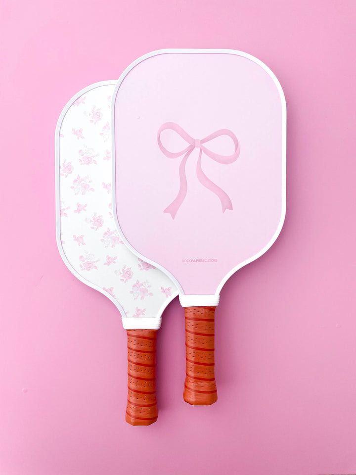 Rock Paper Scissors - Coquette Pink Bow Floral Pickleball Paddle