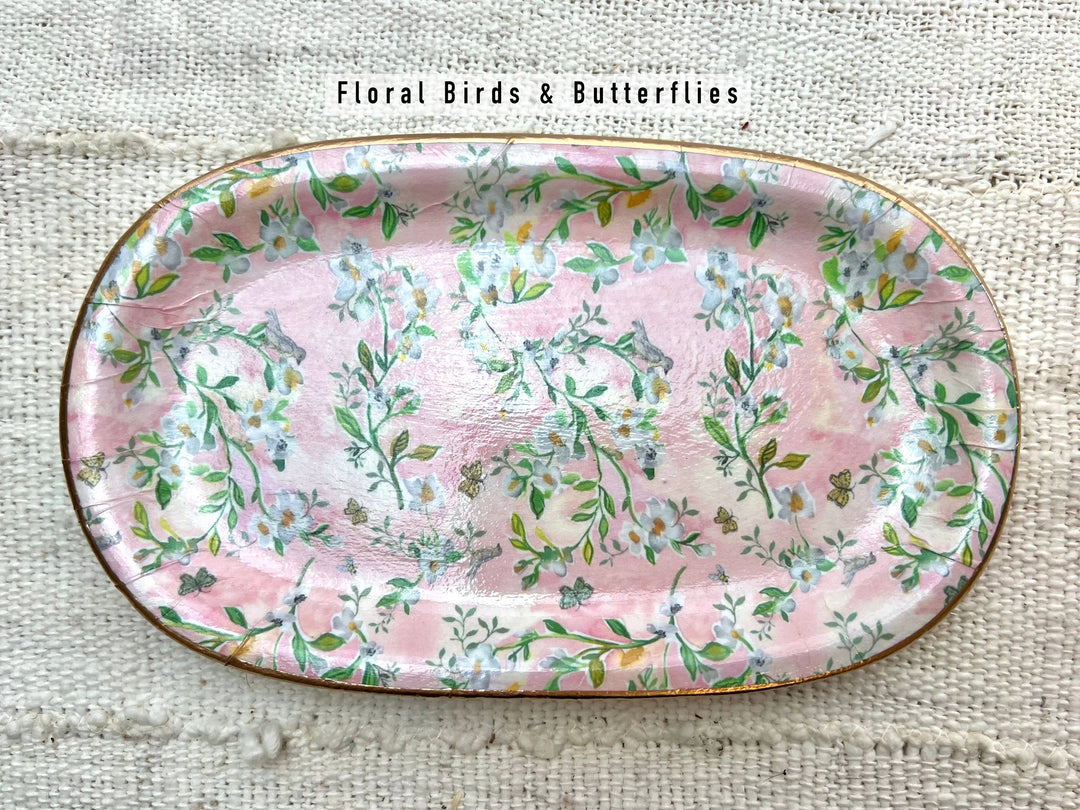 Ten Twenty Six Designs - Ceramic Jewelry tray- large: Blue Floral Leaves