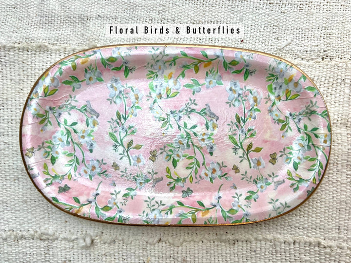 Ten Twenty Six Designs - Ceramic Jewelry tray- large: Blue Floral Leaves