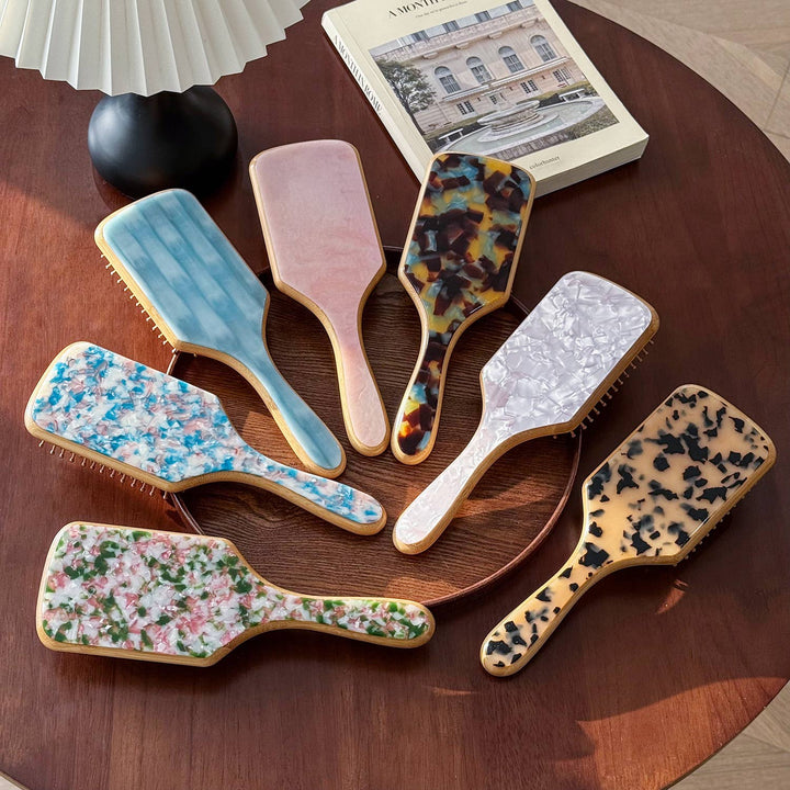 MKS America - Acetate Patterned Paddle Hair Brush with Wooden Edge: C6 / M