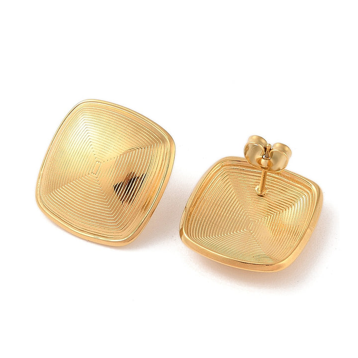 Stainless Steel Stud Earrings, for Women, PVD Vacuum Plating, Square, Golden Size: about 19.3mm wide, 20.6mm long.