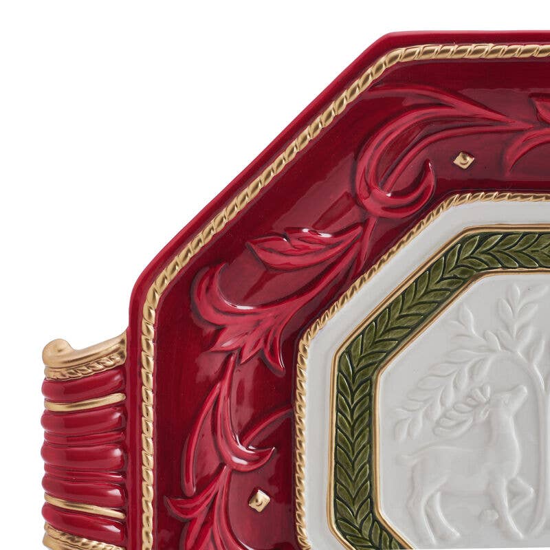 Fitz and Floyd® Mikasa® Pfaltzgraff® - Fitz & Floyd Telluride Large Platter W Handles Gift Box: Red / Earthenware / Christmas