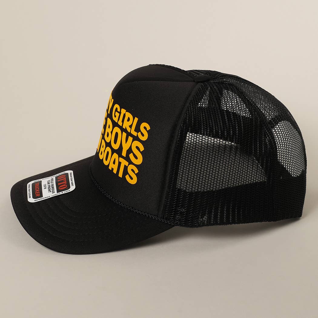 Fashion City - Pretty Girls Love Boys With Boats Text Print Mesh Back Cap: KELLY GREEN / ONE SIZE