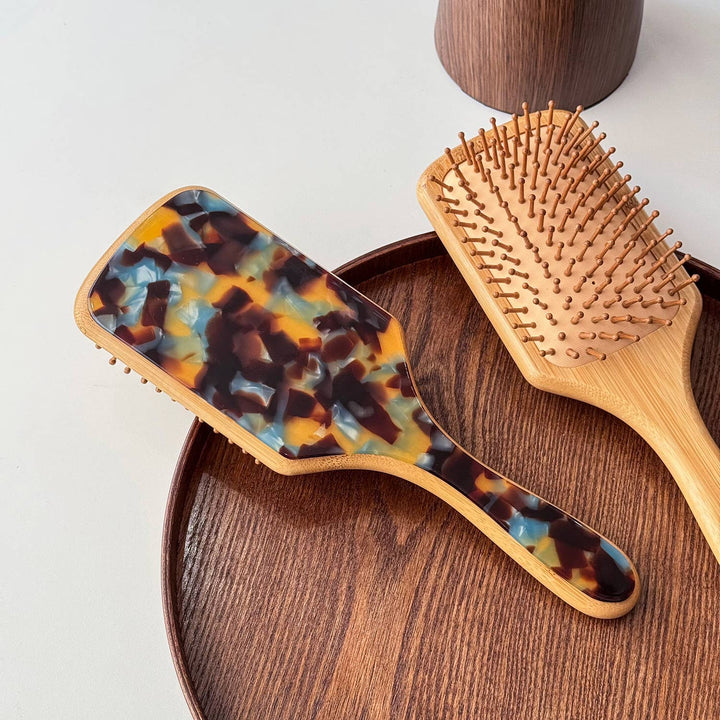 MKS America - Acetate Patterned Paddle Hair Brush with Wooden Edge: C1 / M