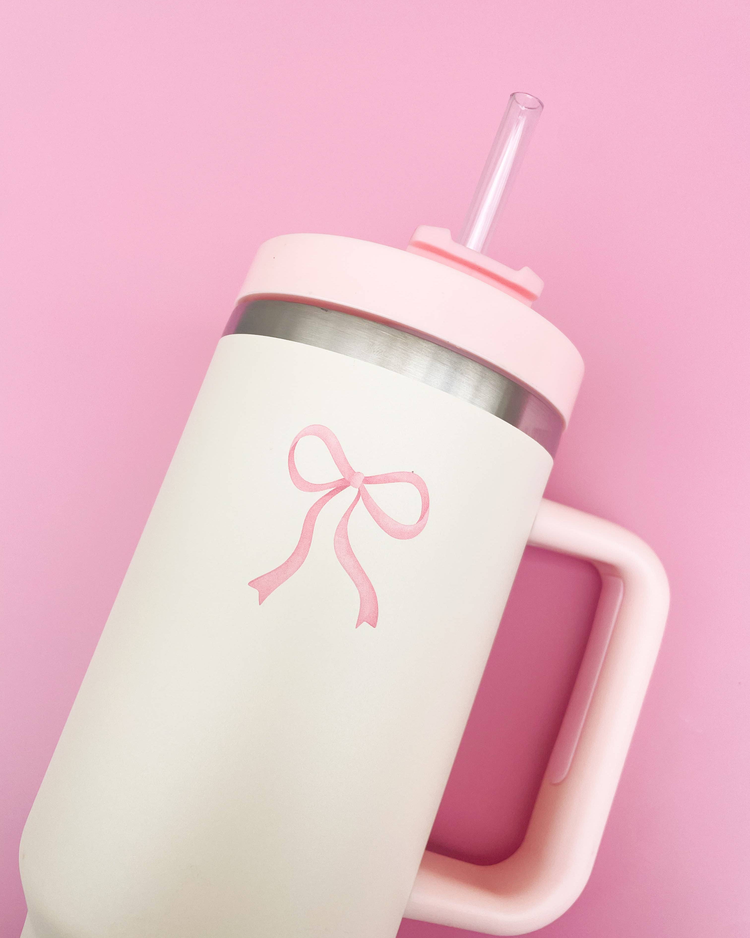 Rock Paper Scissors - Cream & Pink Bow 40oz Tumbler - Thumbnail 3