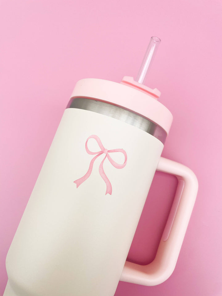 Rock Paper Scissors - Cream & Pink Bow 40oz Tumbler