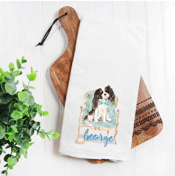 The Preppy Pineapple Home - Custom King Charles Spaniel Dog Towel: No Accessory / Wingback Chair
