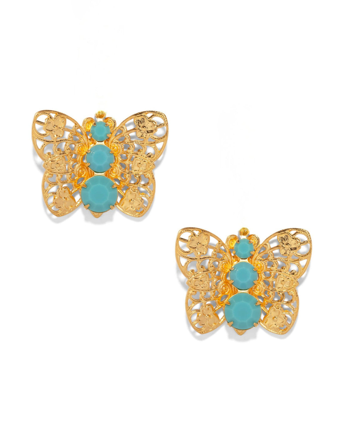 The Pink Reef - The Pink Reef Filagree Butterfly Stud in Turquoise