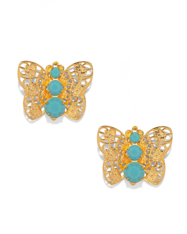 The Pink Reef - The Pink Reef Filagree Butterfly Stud in Turquoise