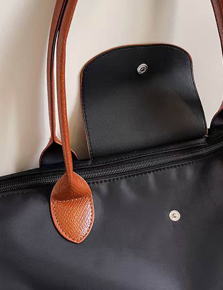 Sweetkama - Ladies Color Block Nylon Shoulder Tote Bag: Navy / OS