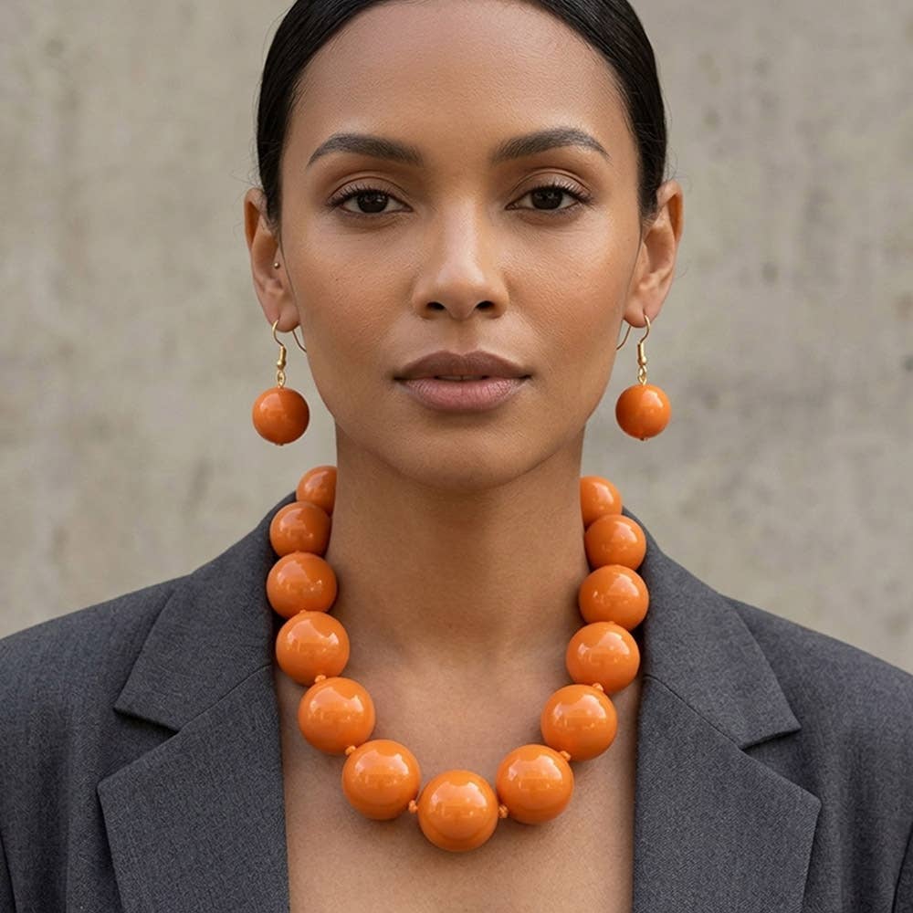 Sensibling Corp. - Chunky Ball Beaded Statement Necklace: Light Blue