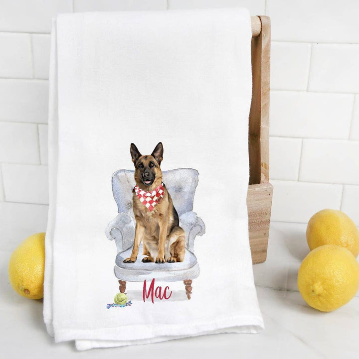 The Preppy Pineapple Home - Custom German Shepherd Tea Towel, Personalized Gift, Bow Tie: No Accessory / Wingback Chair