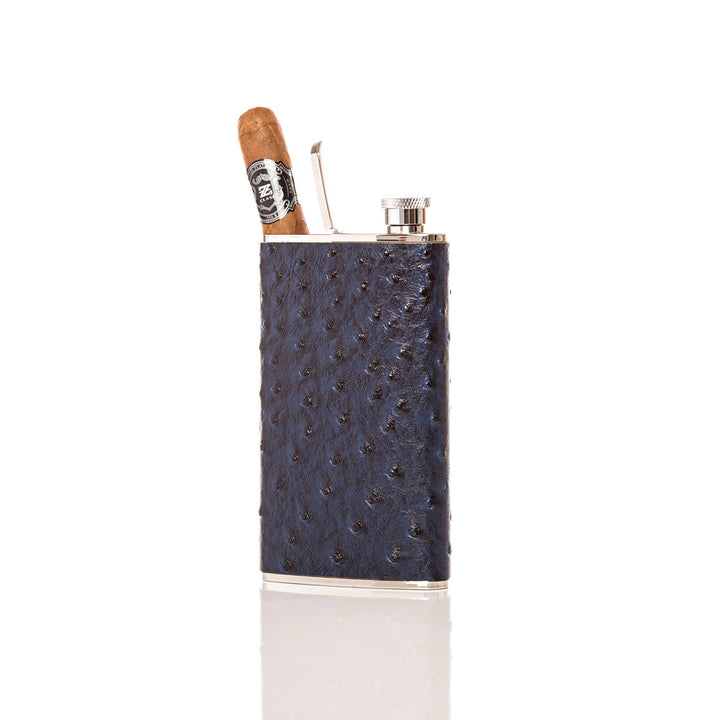 Brouk and Co. - The Wingman Flask & Cigar Holder: Blue Ostrich-2301