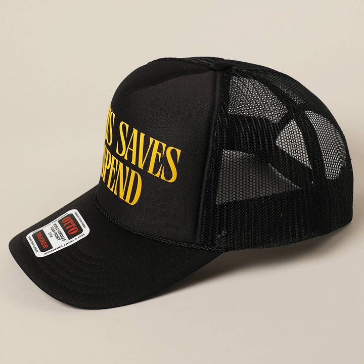 Fashion City - JESUS SAVES I SPEND Text Mesh Back Trucker Hat: Pink / ONE SIZE