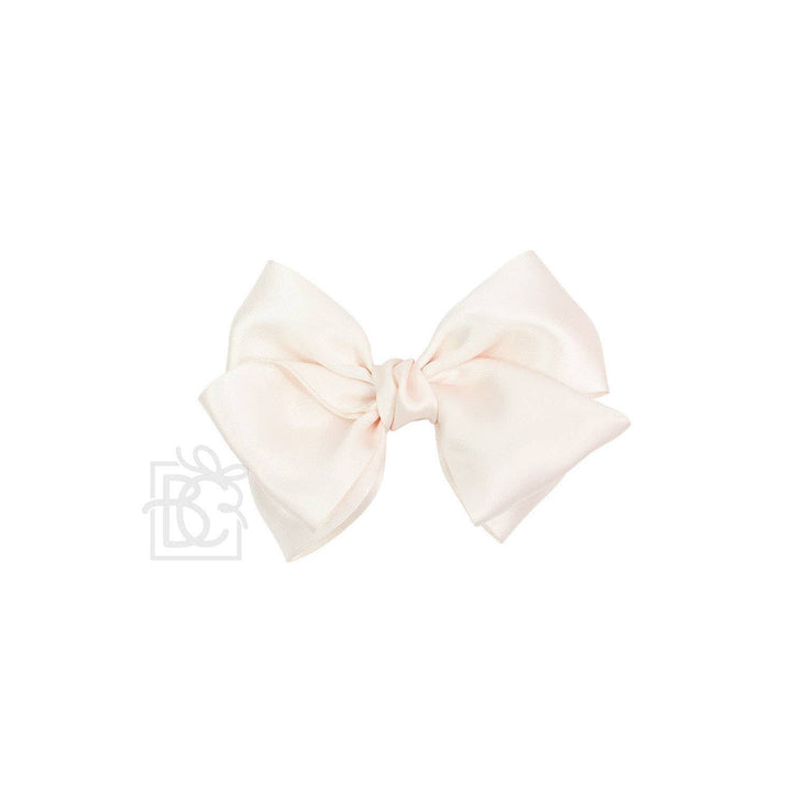 Beyond Creations, LLC - SATIN EUROPEAN BOW W/RUFFLED KNOT ON CLIP: 5" Euro Bow on Med. Alligator Clip / WHITE
