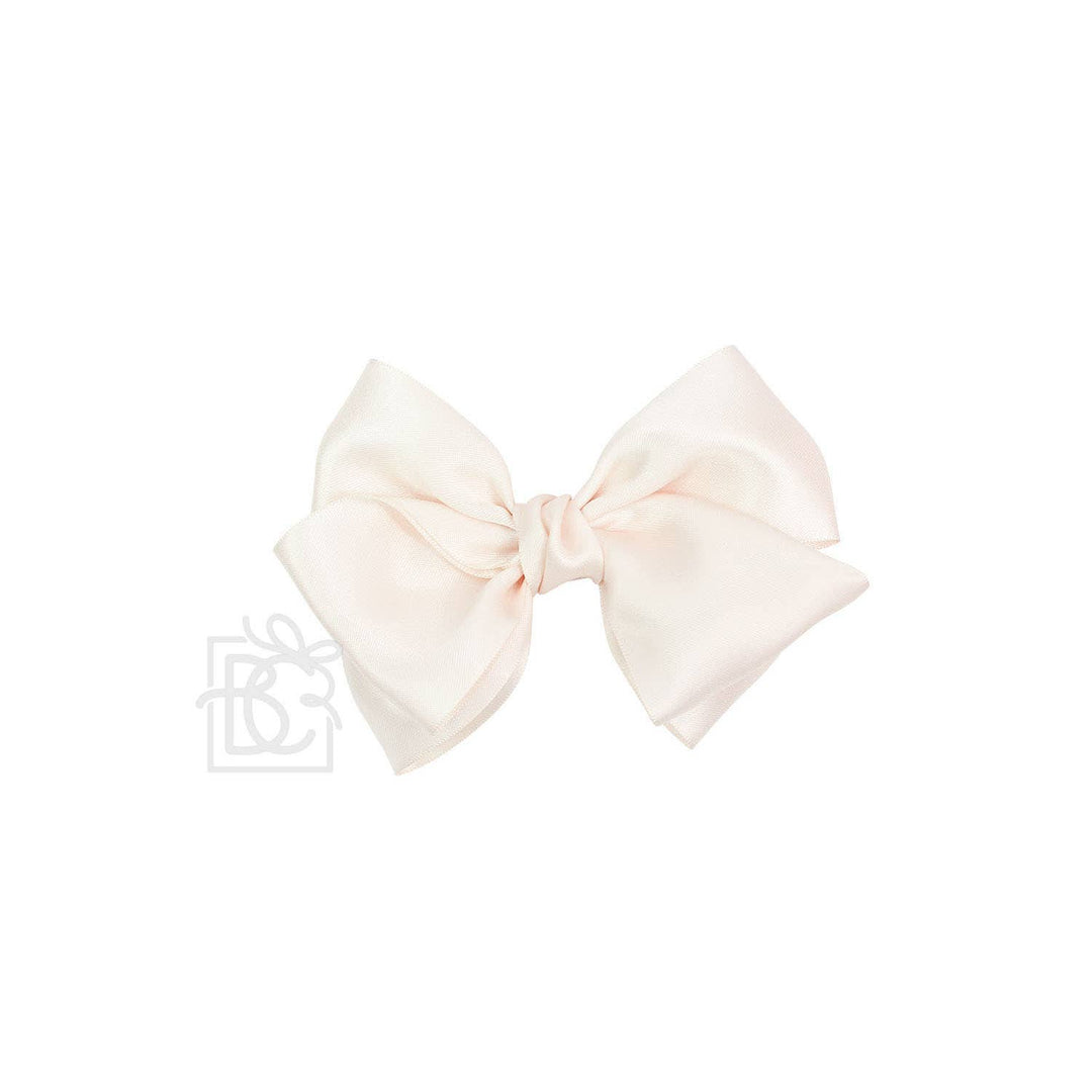 Beyond Creations, LLC - SATIN EUROPEAN BOW W/RUFFLED KNOT ON CLIP: 7" Euro Bow on Med. Alligator Clip / ANTIQUE WHITE