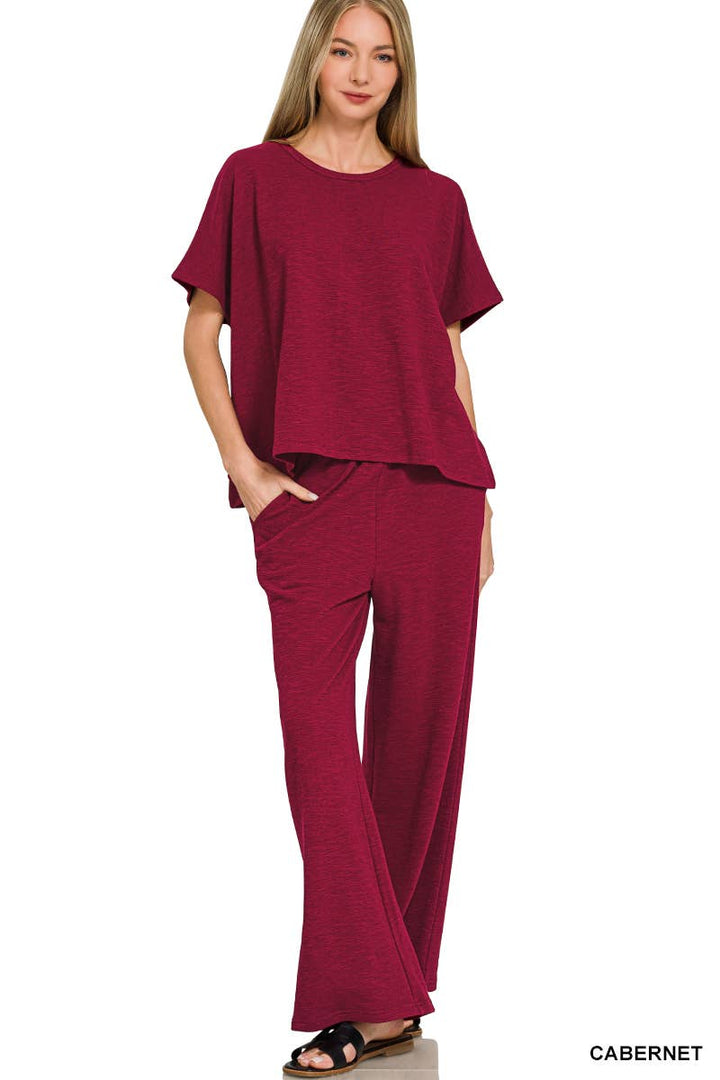 42POPS -  Cotton Slub Top & Pants 2pc Set - Zenana: LT NAVY-182912 / M