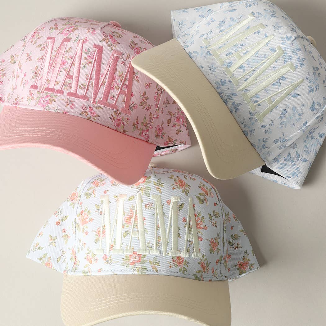 MAMA Embroidered Flower PatternTrucker Hat: PINK/PINK / ONE SIZE