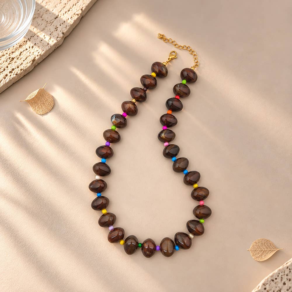 MKS America - Bohemian Beaded Choker Necklace For Women: Green / M