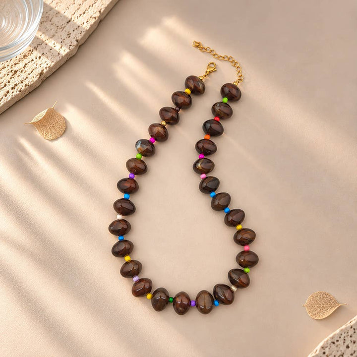 MKS America - Bohemian Beaded Choker Necklace For Women: Olive / M