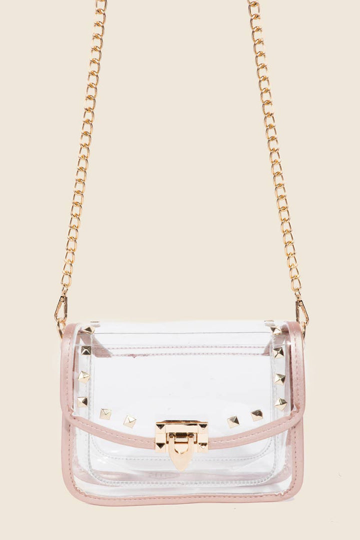 Anarchy Street - Transparent Rectangle Stud Trim Chain Bag: RG